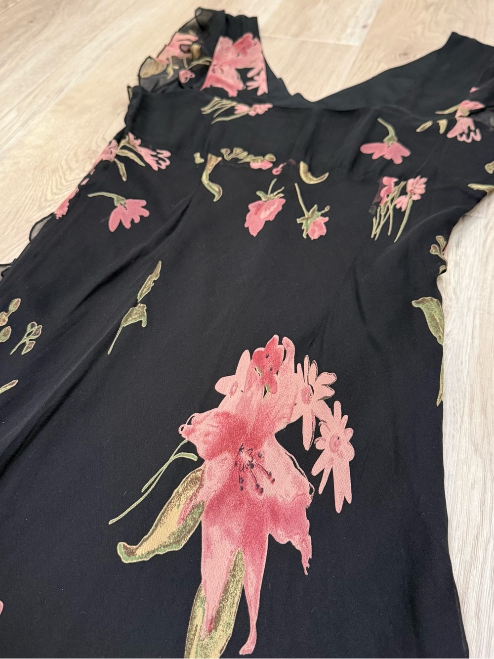 jonathan martin Black Floral Midi Dress with Pink & Green Blooms - Picture 11 of 11